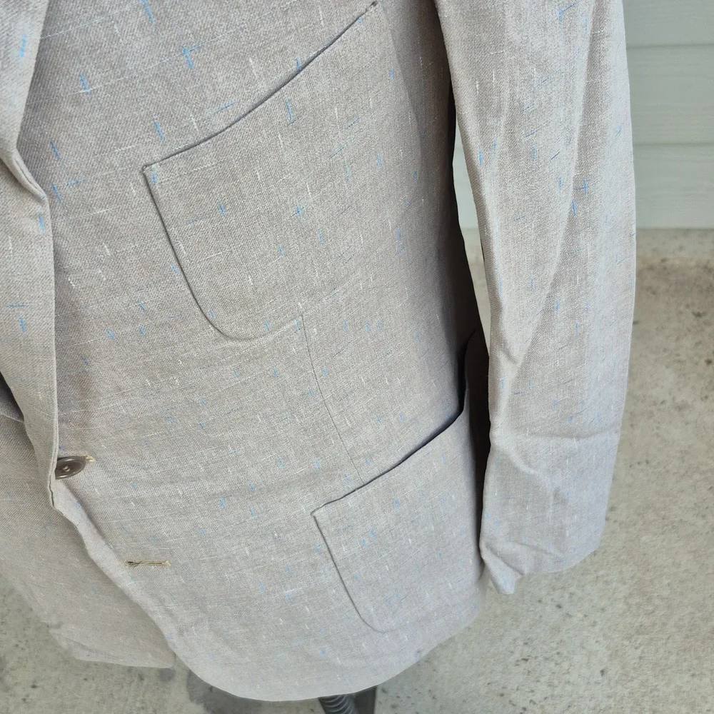 1950S PS Northcool Beige Blue White Flecked Weave‎ 39 R Mens Sport Coat VTG RARE